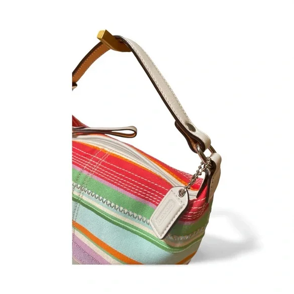Coach Hampton Y2K Multicolor Striped Mini Bag -with Strawberry Shortcake Charm 🍓 - Picture 5 of 14
